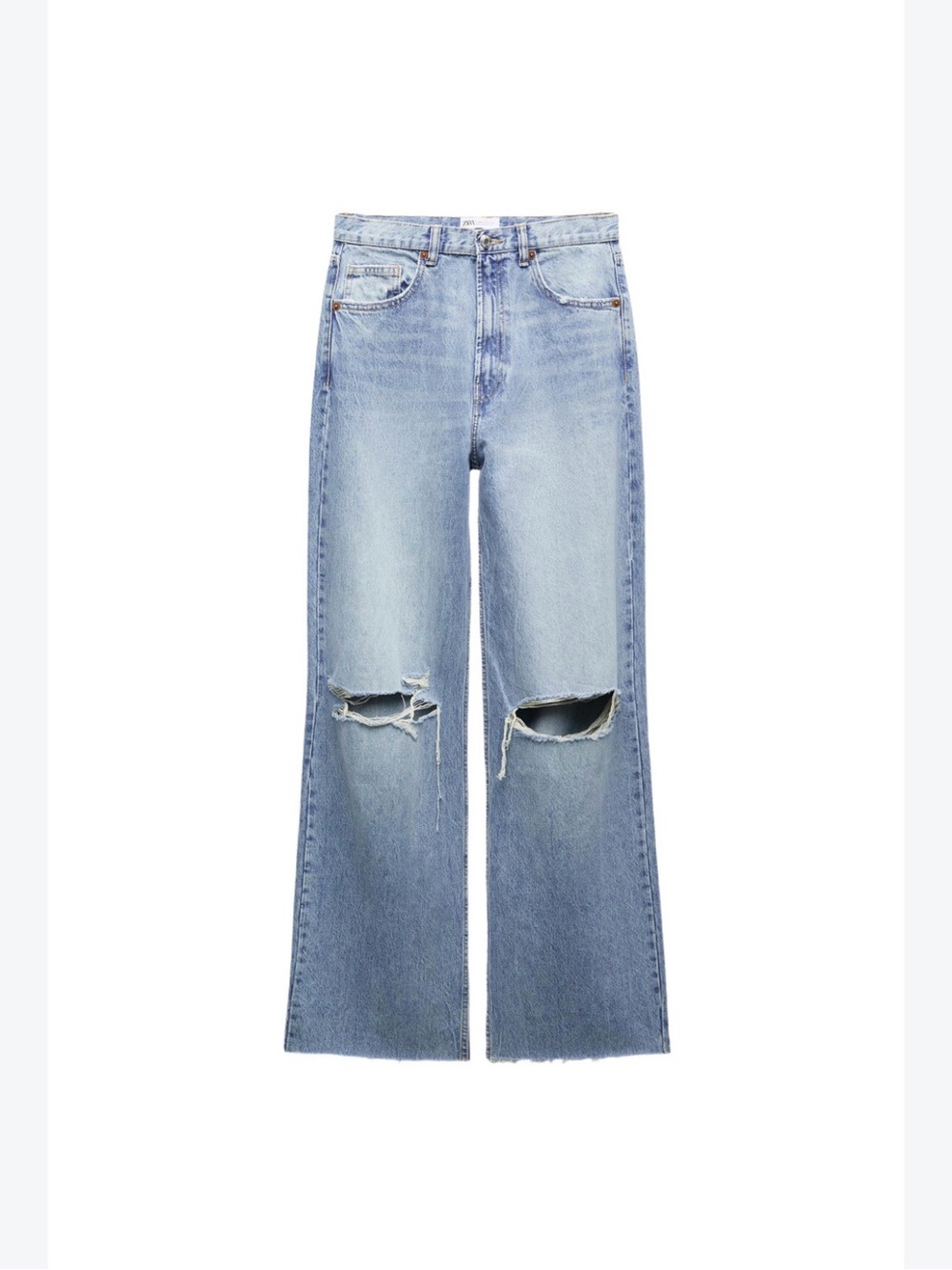 Zara Light Blue Wide-Leg Distressed Jeans